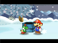 Mario and Mini-Yoshi in Fahr Outpost.