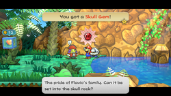 Mario getting the Skull Gem from Flavio in Keelhaul Key of Paper Mario: The Thousand-Year Door for Nintendo Switch.