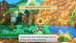 Mario getting a Spite Pouch from a bush in Keelhaul Key of Paper Mario: The Thousand-Year Door for Nintendo Switch.