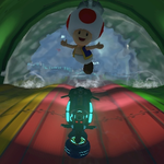 Toad performing a trick. Mario Kart 8.