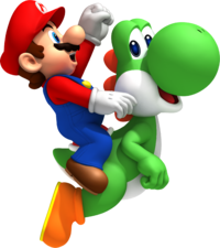 NSMBW Mario and Yoshi Jumping Artwork.png