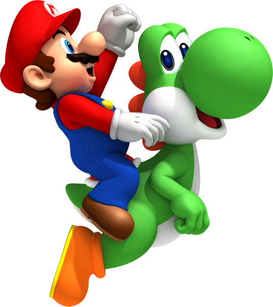 File:NSMBW Mario and Yoshi Jumping Artwork.png