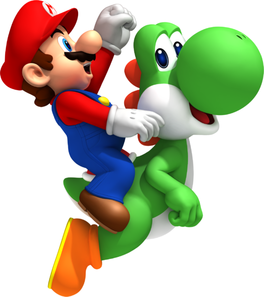 File:NSMBW Mario and Yoshi Jumping Artwork.png