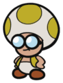 Unused recolor of the Card Connoisseur Toad. This design would later be used for Kanchō Kinopio in Paper Mario: The Origami King.