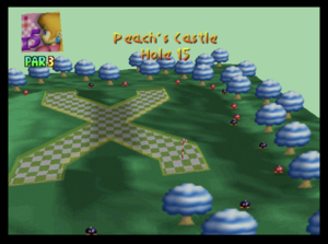 The fifteenth hole of Peach's Castle from Mario Golf (Nintendo 64)