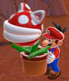 Mario holding a cat Piranha Plant in Super Mario 3D World + Bowser's Fury