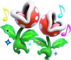 Artwork of Trottin' Piranha Plants singing due to a Wonder Effect
