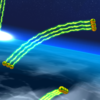 Squared screenshot of a green electric rail in Super Mario Galaxy.