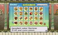 The first page of recipes in Super Paper Mario.