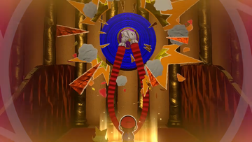 Mario using the 1,000-Fold Arms move on the Blue Streamer.