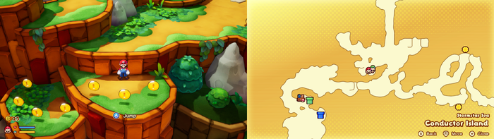 Mario near 7 Coins on Conductor Island of Mario & Luigi: Brothership.