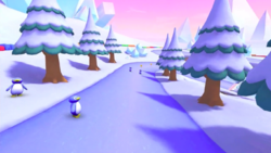 View of GBA Snow Land in Mario Kart Tour