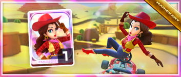 Pauline (Cowgirl) from the Spotlight Shop in the Pipe Tour in Mario Kart Tour
