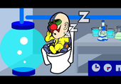 Dr. Crygor sleeping on his toilet