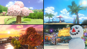 Preview art for all four seasons of Animal Crossing in Mario Kart 8.