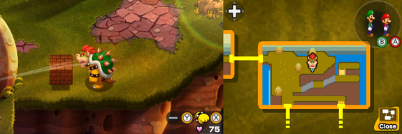 Second block in Cavi Cape of Mario & Luigi: Bowser's Inside Story + Bowser Jr.'s Journey.