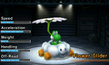 Yoshi's Cloud 9 kart with Sponge wheels, equipped with the Flower Glider