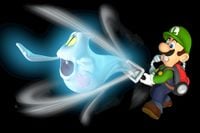Luigi sucking up a Blue Twirler