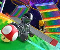Thumbnail of the Metal Mario Cup challenge from the 2023 Space Tour; a Combo Attack challenge set on Wii Rainbow Road T