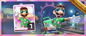 Luigi (Vacation) from the Spotlight Shop in the 2023 Winter Tour in Mario Kart Tour
