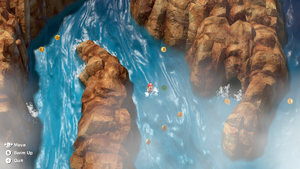 Fourth Frog Coin on the waterfall section of Midas River of Super Mario RPG.