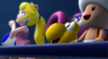 Peach and other various spectators enjoying the Bob-omb Derby/fireworks show at the Mario Stadium.