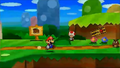Mario walking on a field.