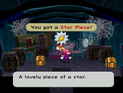 Mario getting the Star Piece in the treasure room  of Creepy Steeple in Paper Mario: The Thousand-Year Door.