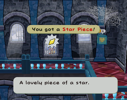 Mario getting the Star Piece behind the windows in Hooktail Castle in Paper Mario: The Thousand-Year Door.