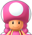 Toadette's mushroom cap is slightly lower than Toad's