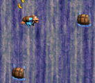 Barrel Drop Bounce The third level, Barrel Drop Bounce takes place at a waterfall, which the Kongs can get to the top of by jumping from tumbling barrels sliding down the waterfall.