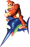 Artwork of Donkey Kong riding Enguarde from Donkey Kong Country