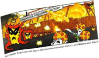 The Kaboomka Fireworks Factory being destroyed by Fryguys in one Valiant's Super Mario Bros. comics (specifically Fryguy High Yearbook -- Activity Page!).