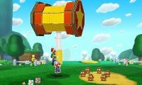 Mario, Luigi and Paper Mario about to use a Trio Attack against Goombas