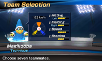 Magikoopa's stats in the baseball portion of Mario Sports Superstars