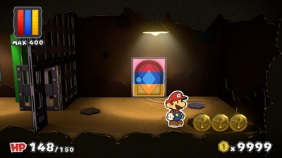 Mario near 3 Coins in Mustard Café of Paper Mario: Color Splash.