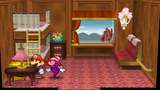 Mario next to the Shine Sprite in Cabin 5 of Excess Express