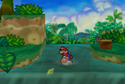 Mario finding a Star Piece under the water in Jade Jungle  in Paper Mario