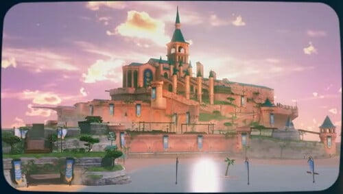 Shows an image of Peach Beach, a track in Mario Kart World