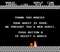 Mario rescuing Toadstool in Super Mario Bros.
