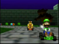 Bowser and Luigi racing on Bowser's Castle