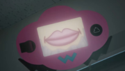 A mouth appearing on the game console's screen