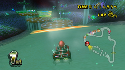 The cave area in Mushroom Gorge from Mario Kart Wii