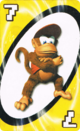 The Yellow Seven card from the Nintendo UNO deck (featuring Diddy Kong)