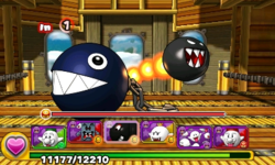 Screenshot of "Chain Chomp & Flame Chomp" as the alternative boss of World 2-Airship, from Puzzle & Dragons: Super Mario Bros. Edition.