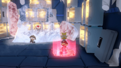 Captain T. Ode trapped in a chunk of ice in the freezer in Scorching Sandpaper Desert.