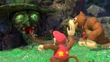 Diddy Kong and Donkey Kong looking at Banjo and Kazooie on Spiral Mountain