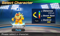 Bowser's stats in the golf portion of Mario Sports Superstars