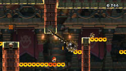 Screenshot of Mario in Castle Crawl, a Special Challenge Mode level in New Super Mario Bros. U.