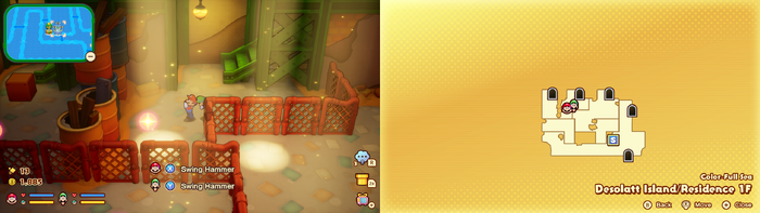 Mario and Luigi near a Five Coin on Desolatt Island of Mario & Luigi: Brothership.